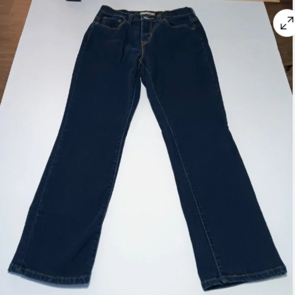 Levis 505 Straight Leg Jeans Womens 8S Dark Wash Blue Denim Stretch 8S Short‎